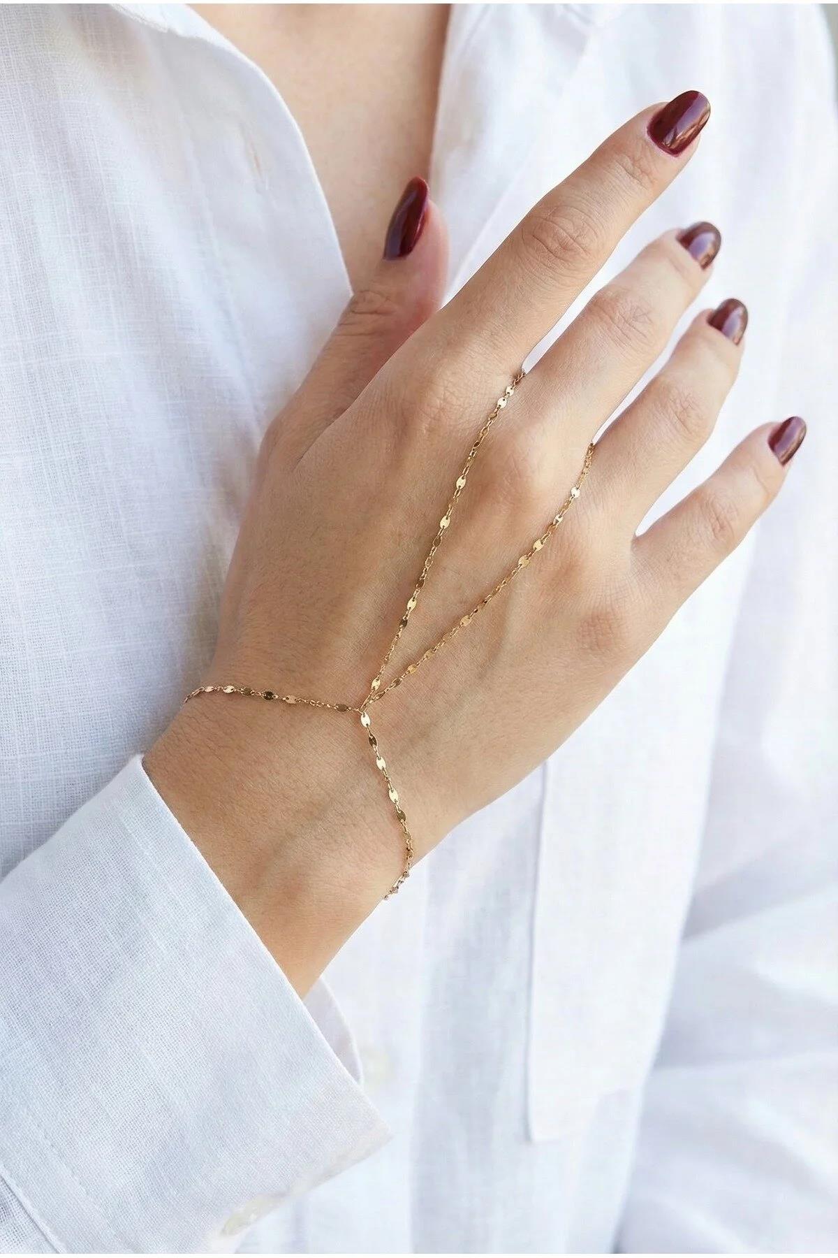 14K Gold Mirror Sparkle Chain Handchain