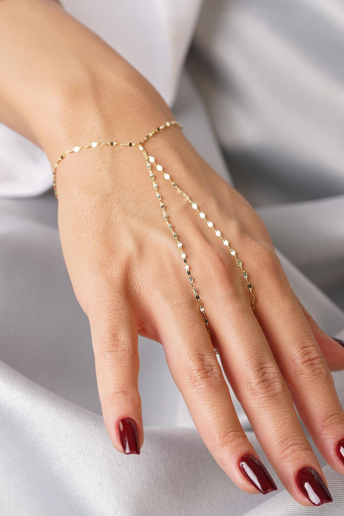 14K Gold Mirror Sparkle Chain Handchain