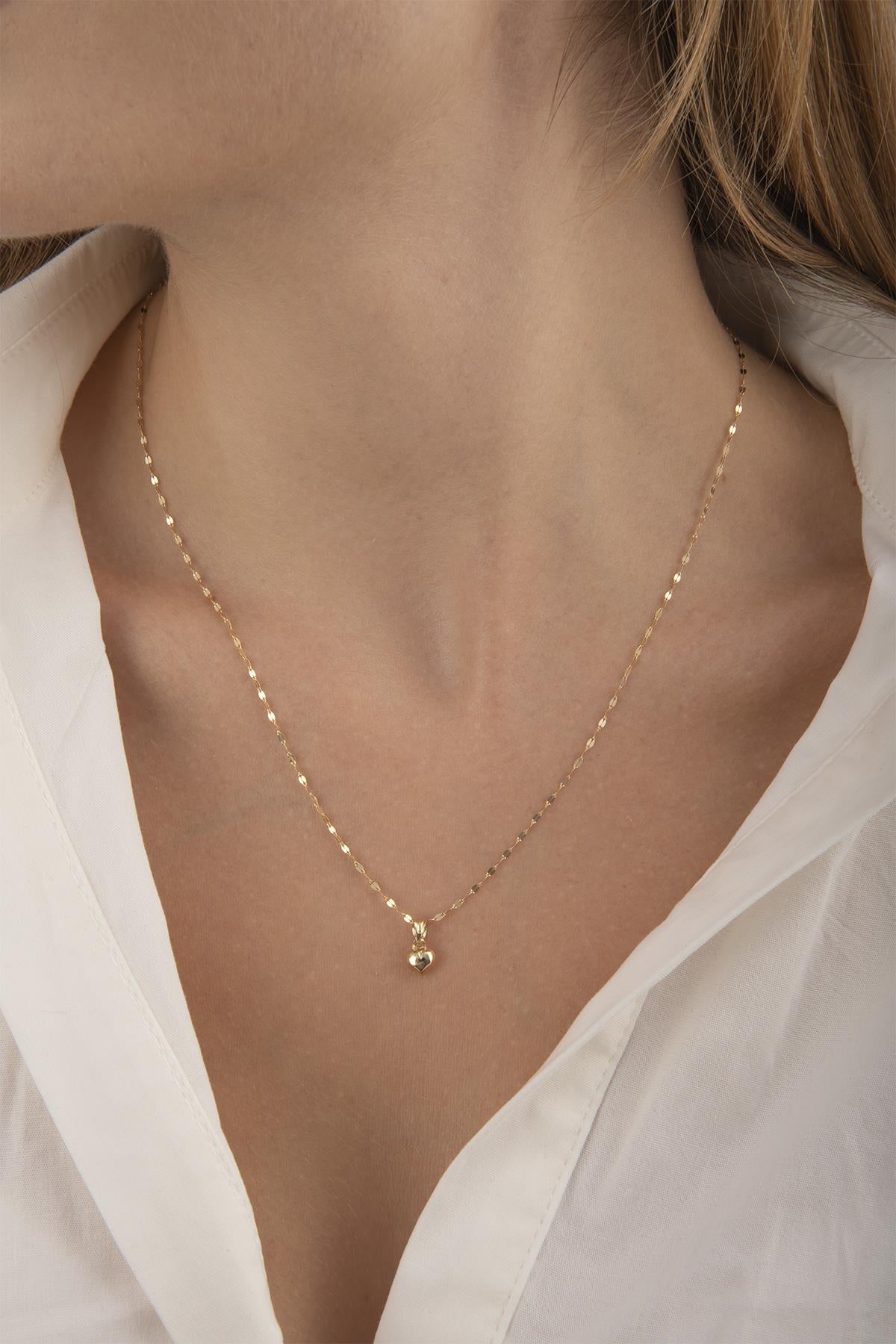 14K Gold Mirror Sparkle Chain Heart Necklace