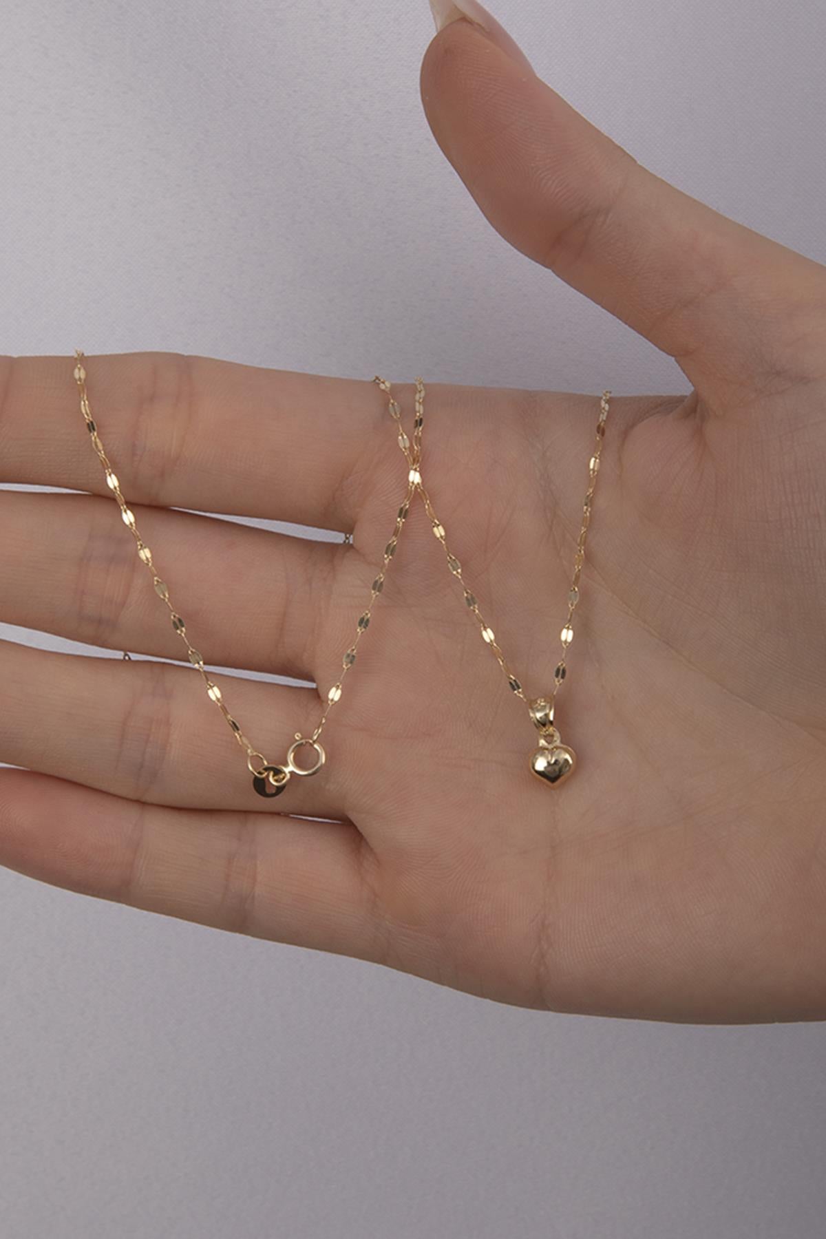 14K Gold Mirror Sparkle Chain Heart Necklace