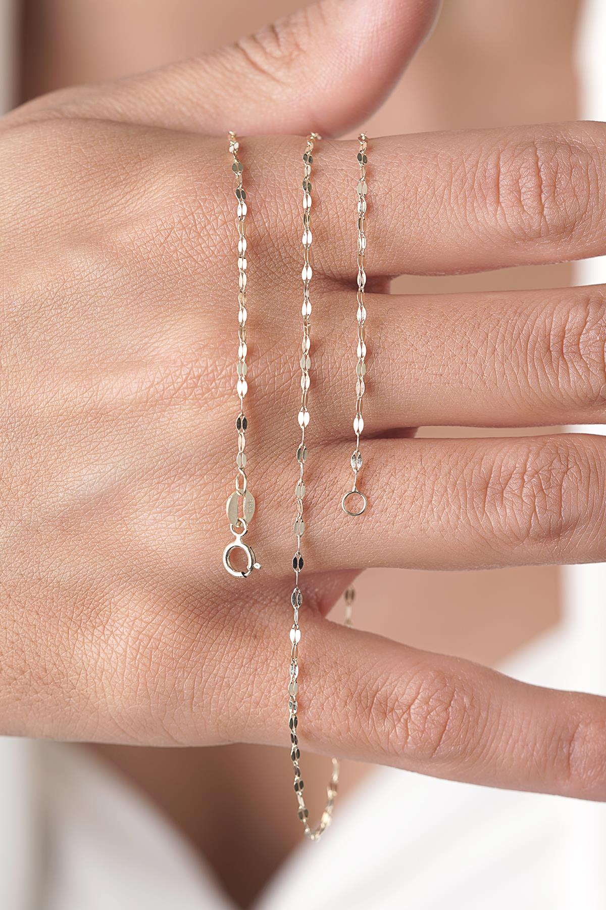 14K Solid Gold Mirror Sparkle Chain Necklace
