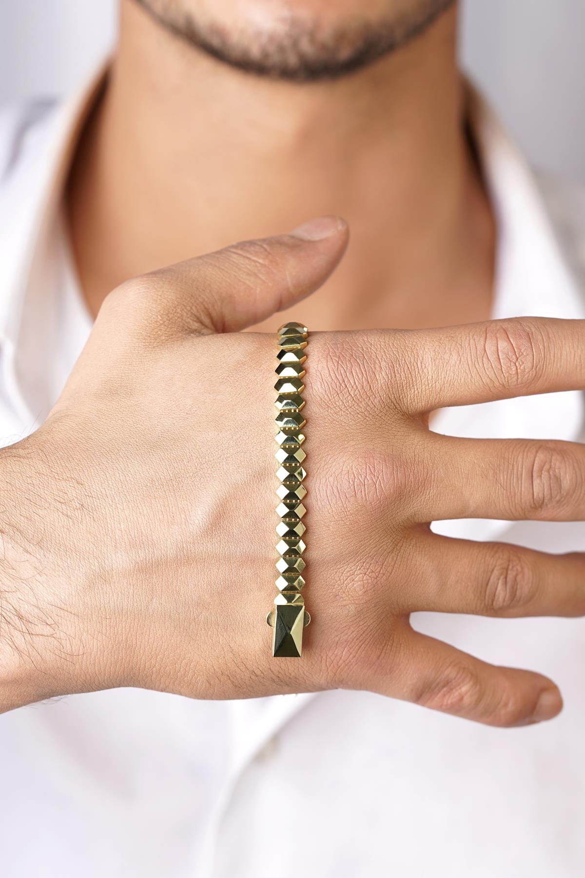 14K Solid Gold Modern Pyramid Bracelet