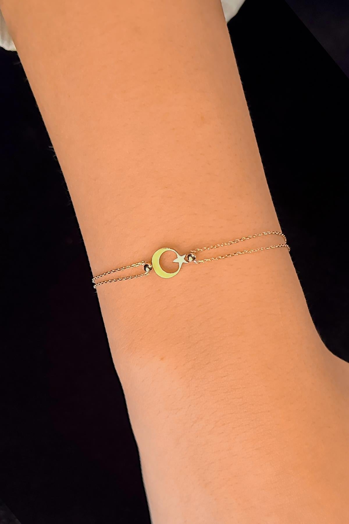 14K Gold Moon Star Bracelet