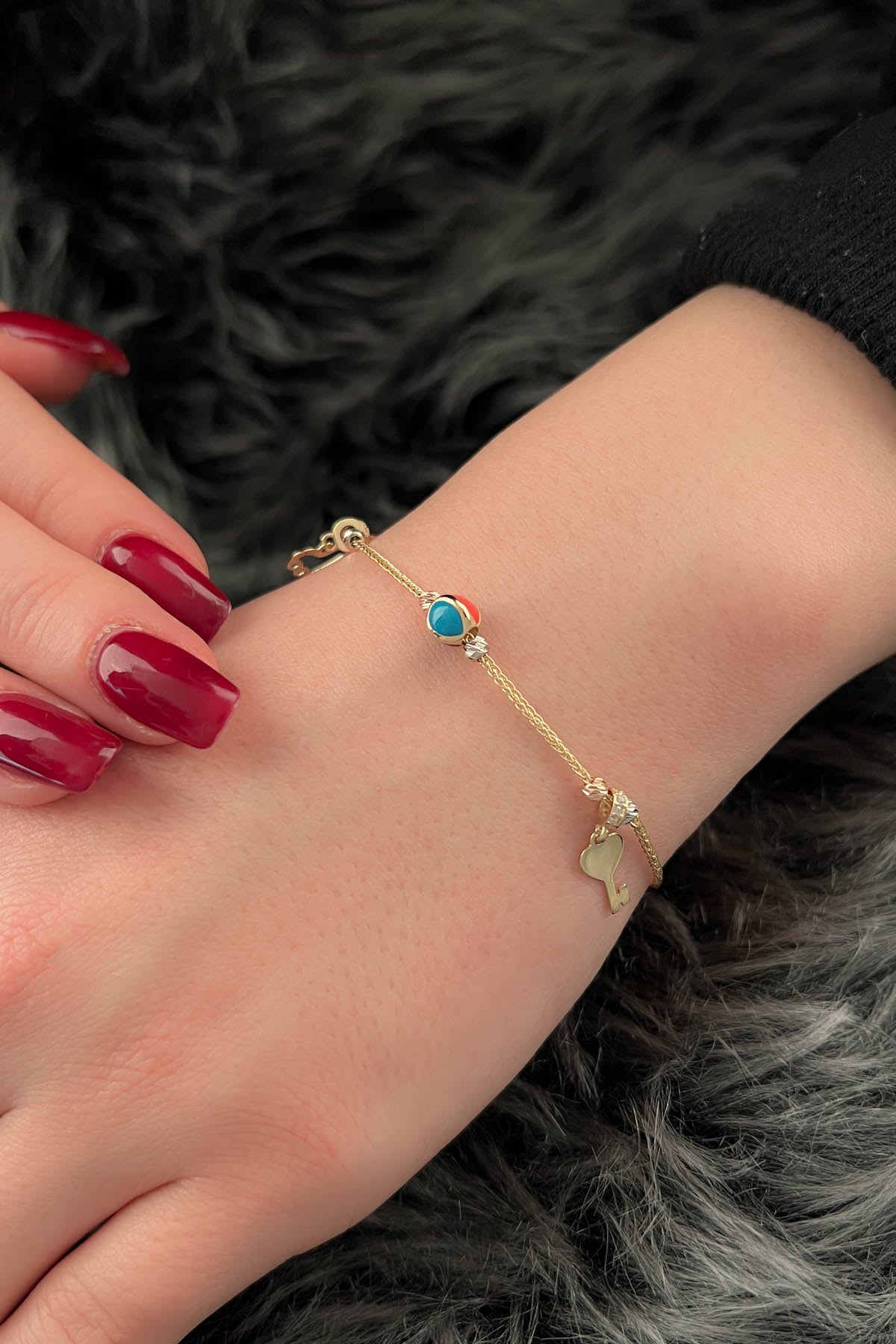 14K Gold Multi Colored Love Themed Lucky Bracelet