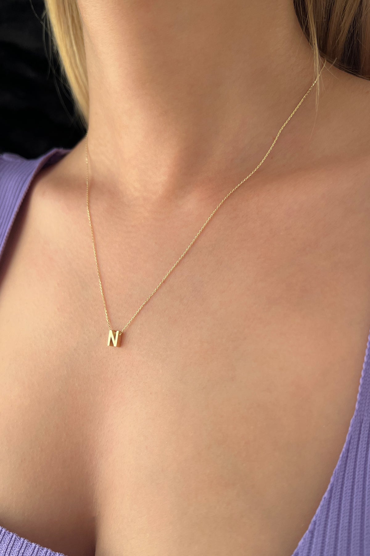 14K Gold N Initial Necklace