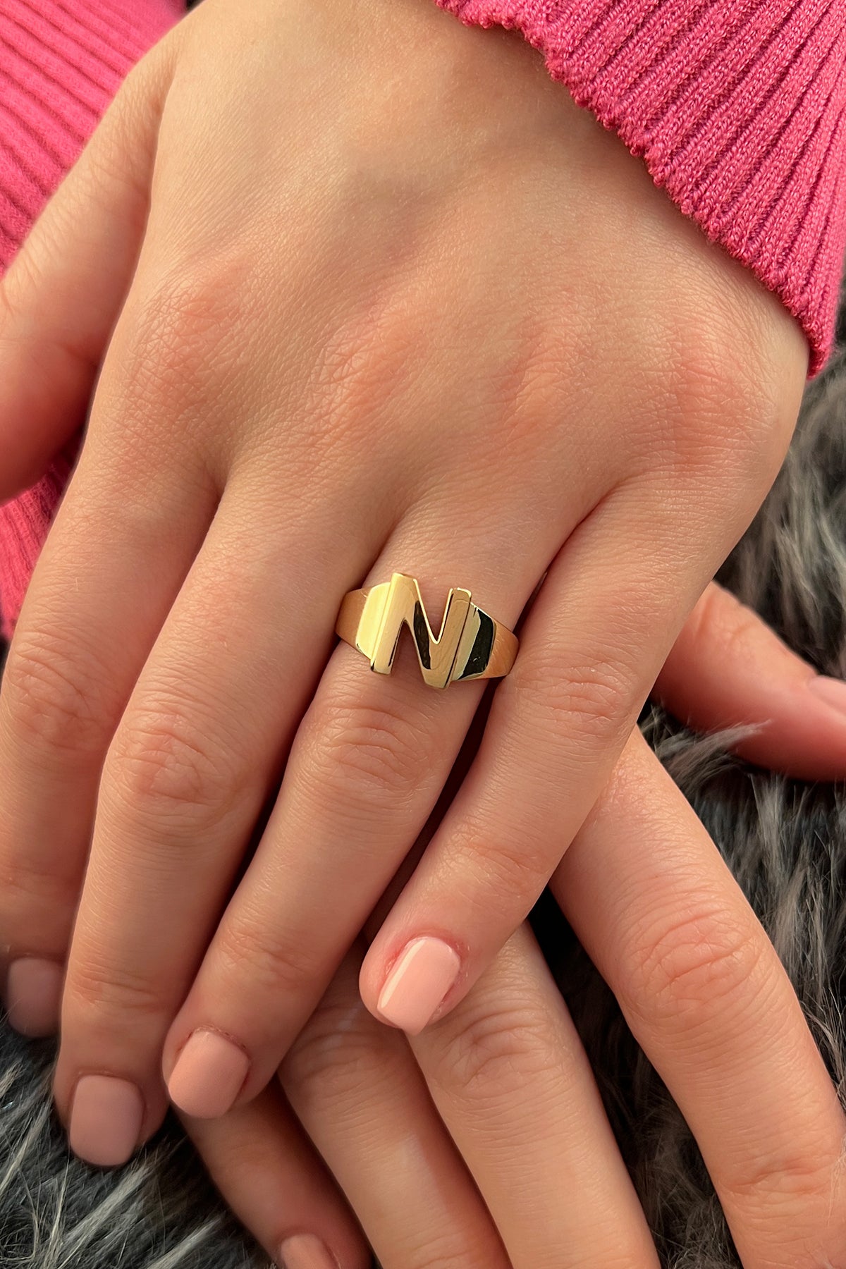 14k Gold N Initial Ring