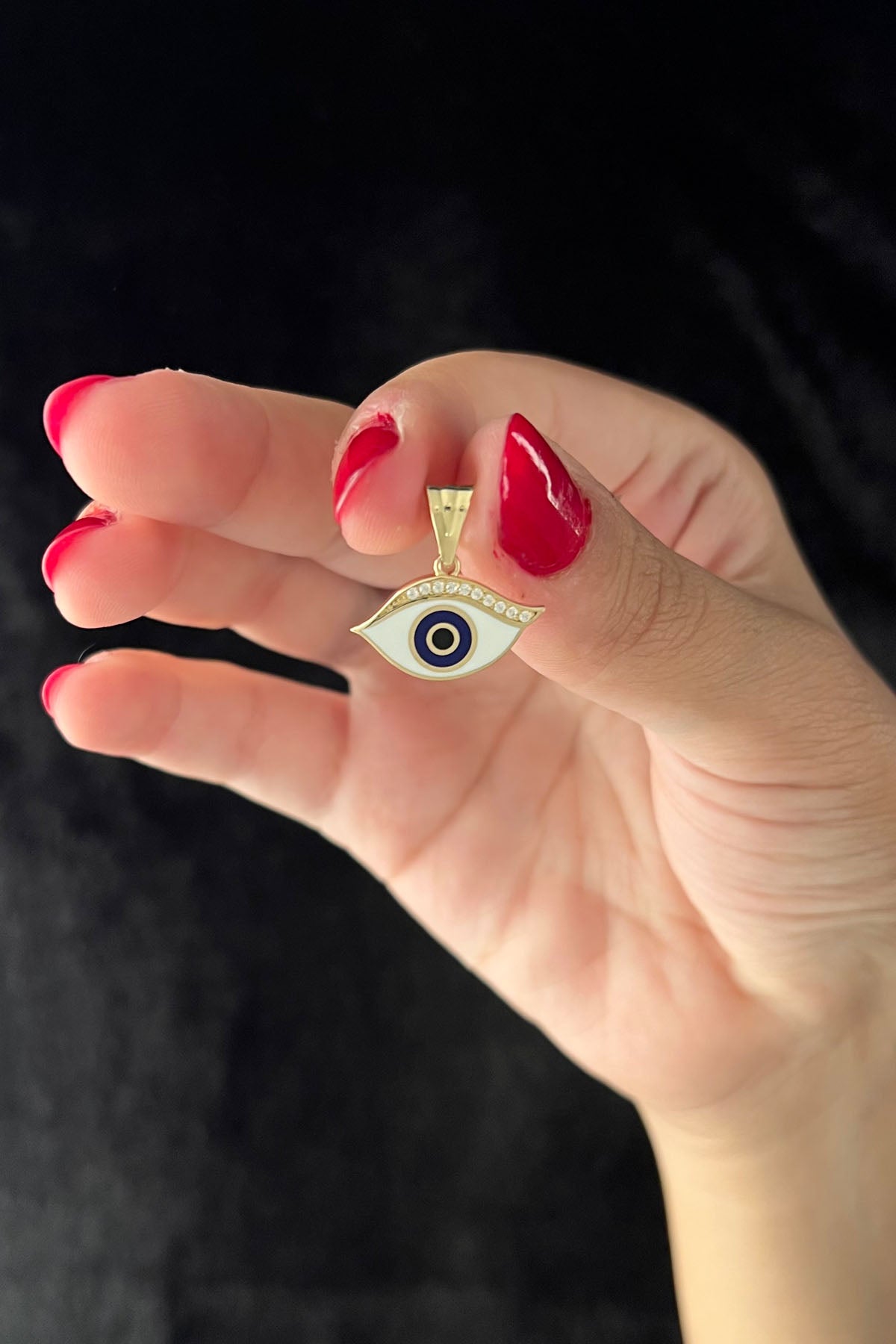 14K Gold Navy Blue Evil Eye Charm