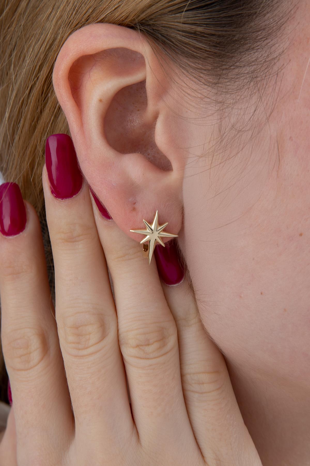 14K Gold North Star Charm Huggie Hoop Earrings