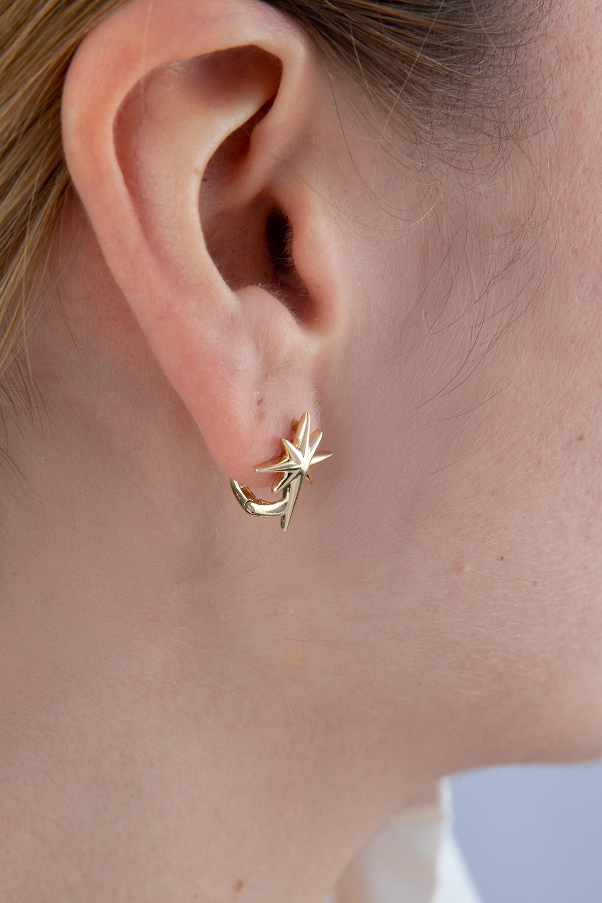 14K Gold North Star Charm Huggie Hoop Earrings