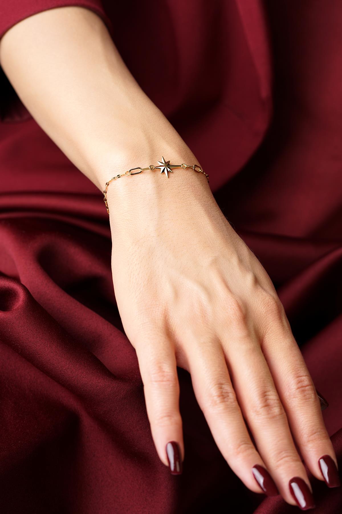 14K Gold North Star Mirror Chain Bracelet