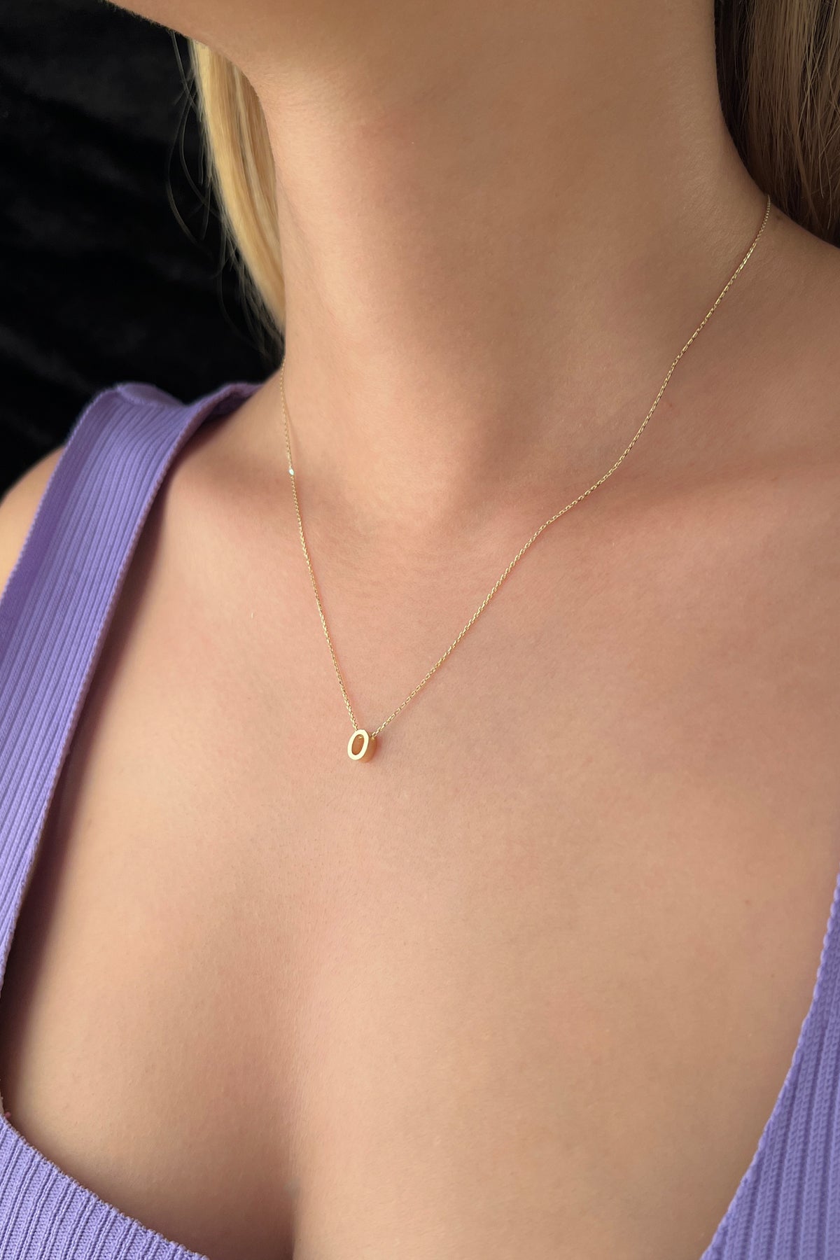 14K Gold O Initial Necklace