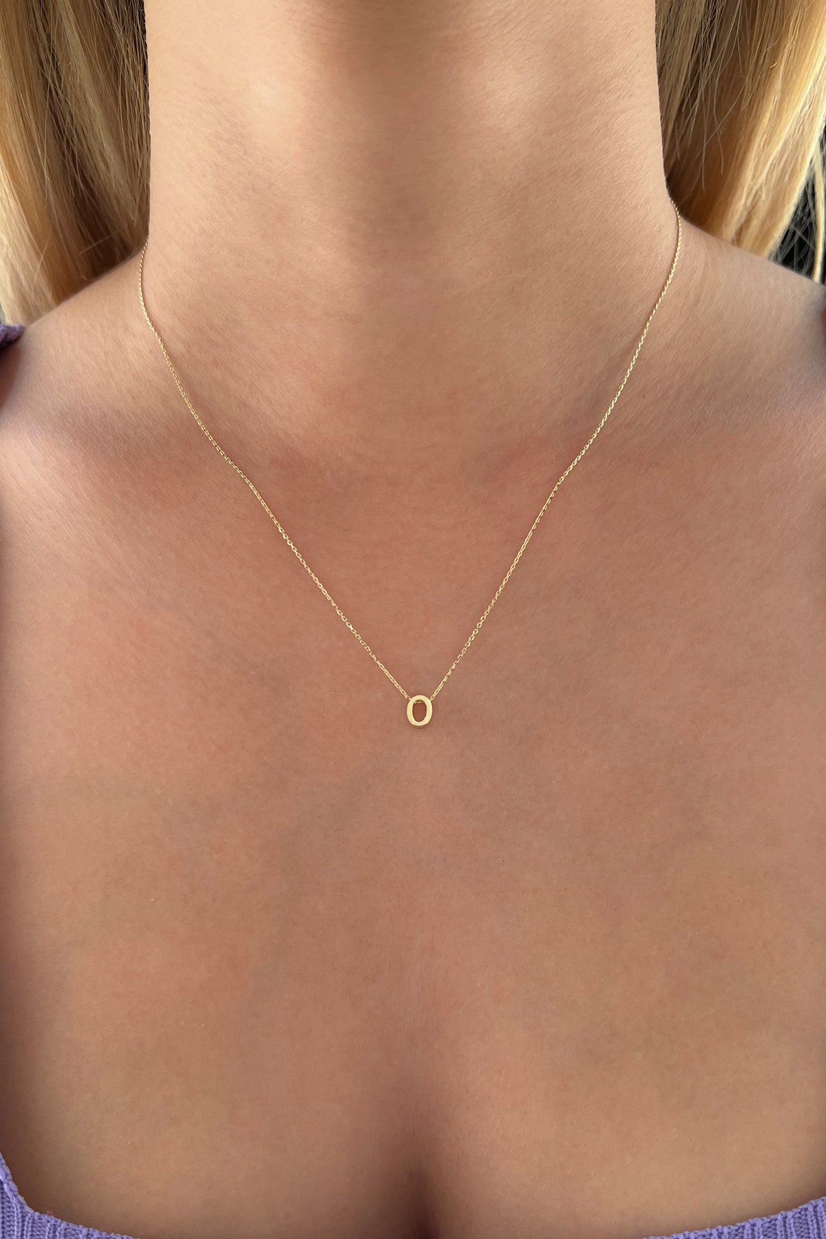14K Gold O Initial Necklace