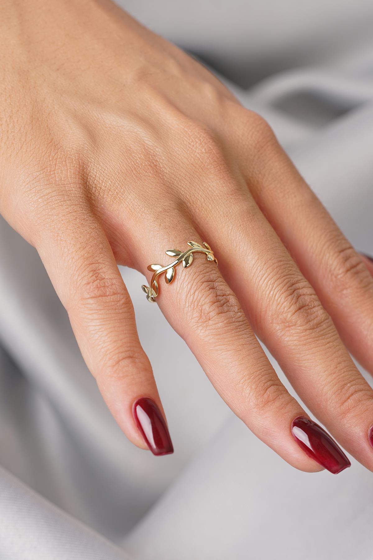 14K Gold Olive Branch Nature Ring