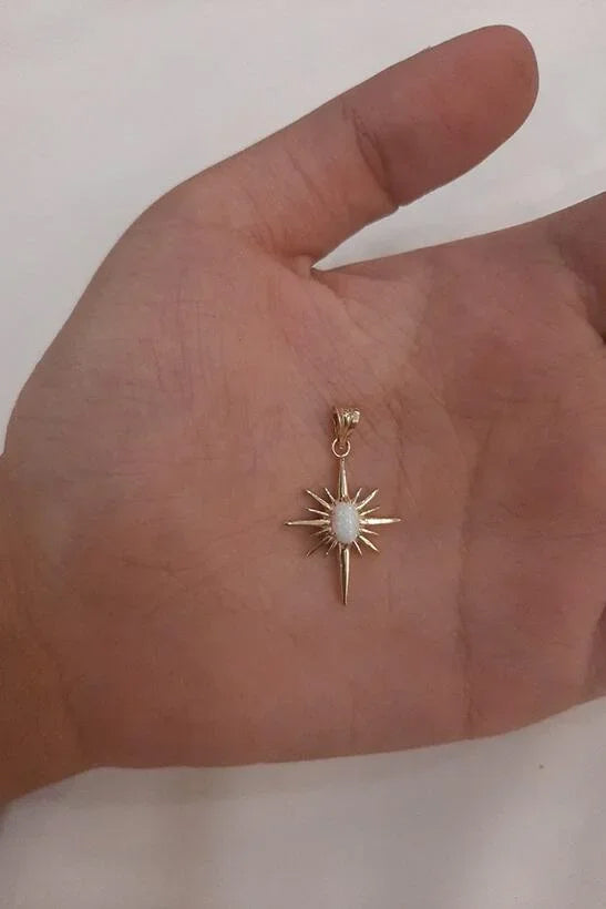 14K Gold Opal Stone North Star Charm