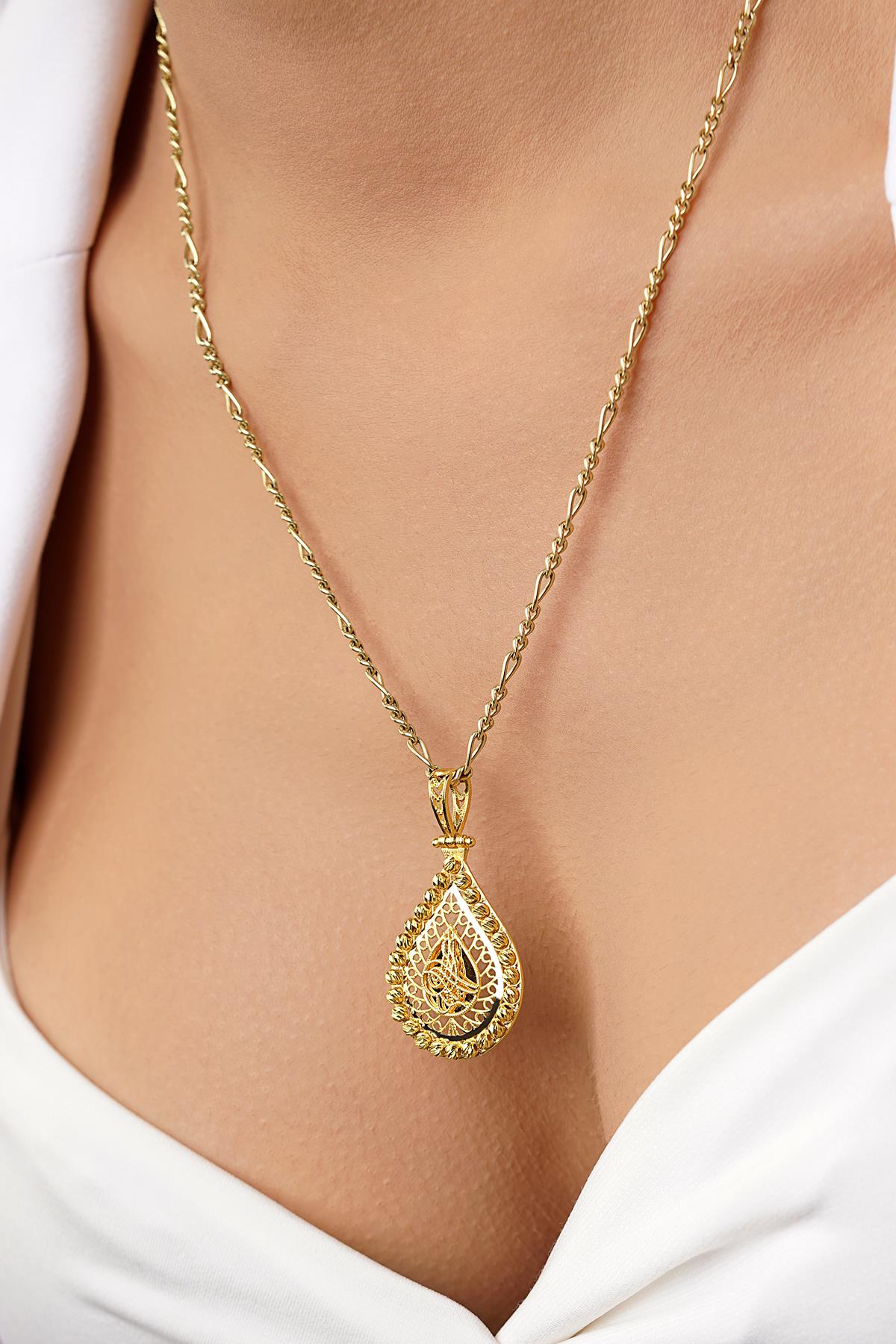 14K Solid Gold Ottoman Medallion on Figaro Chain