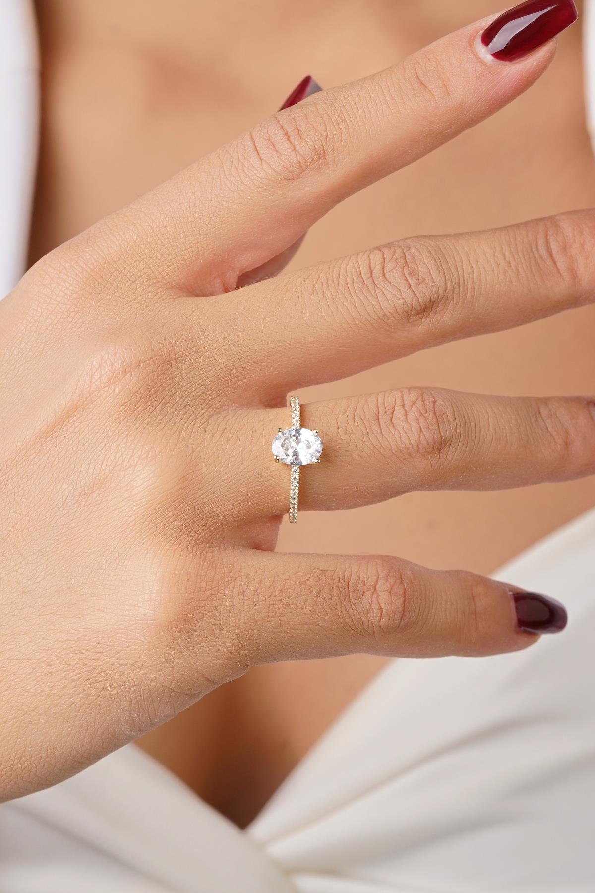 14K Gold Oval Baguette Gemstone Ring