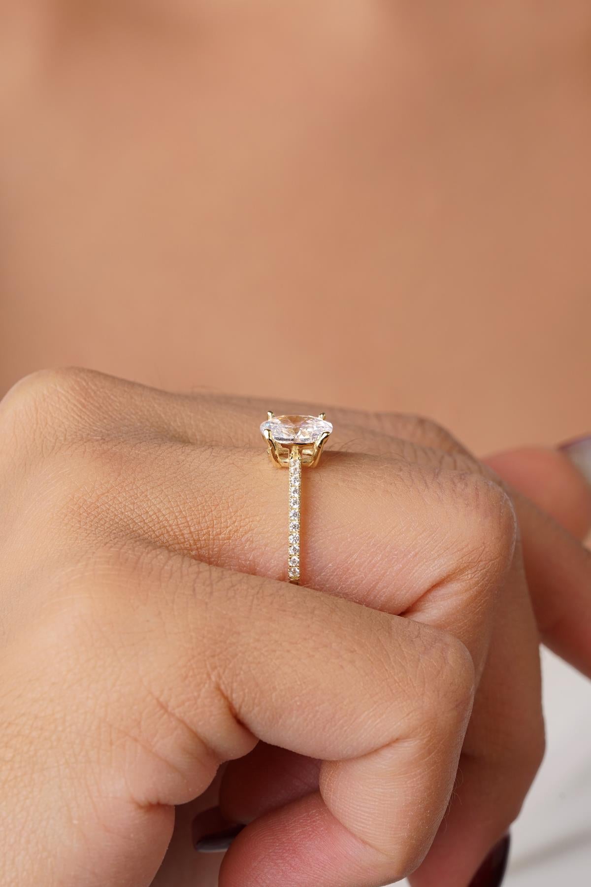 14K Gold Oval Baguette Gemstone Ring