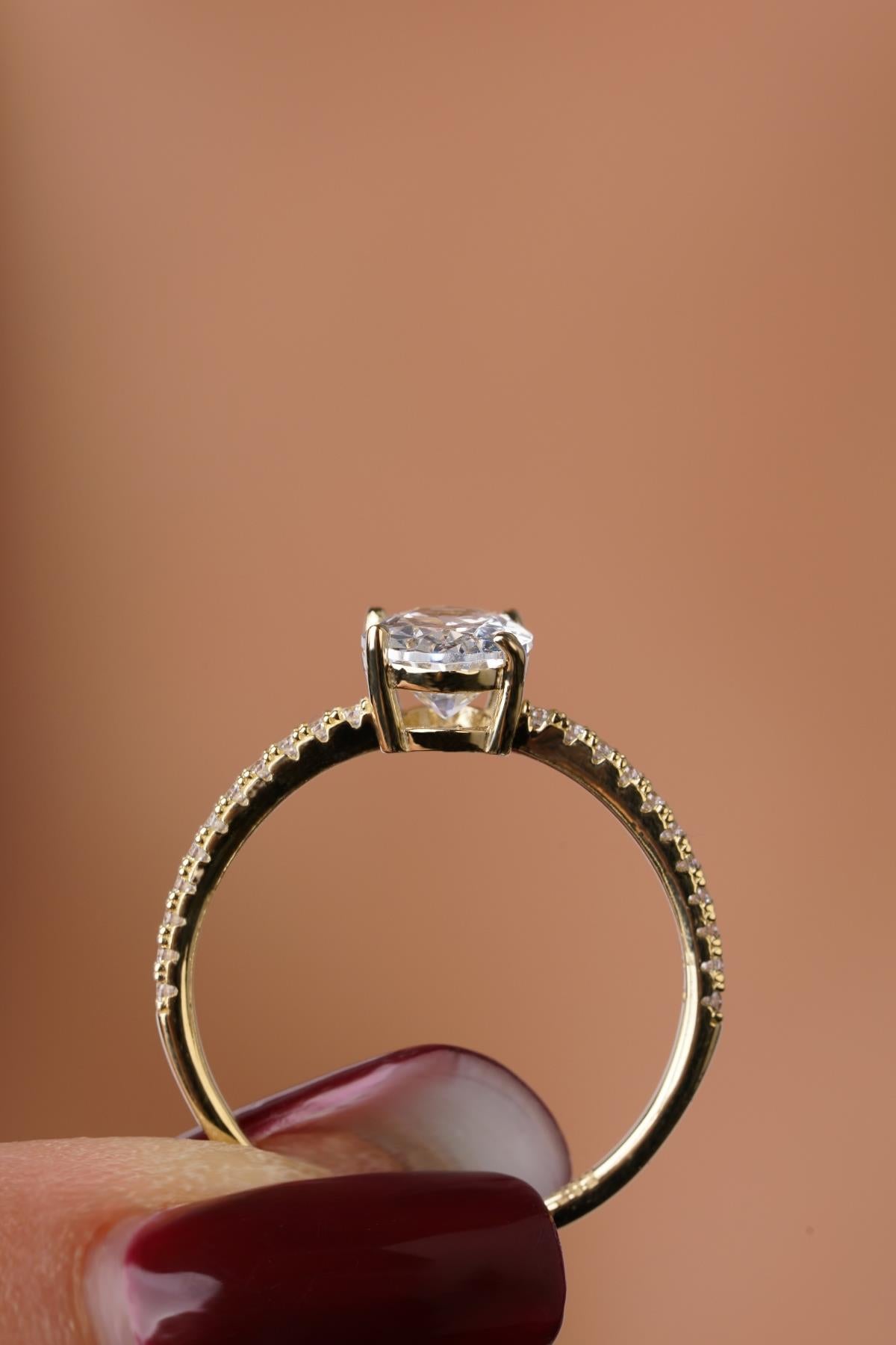 14K Gold Oval Baguette Gemstone Ring