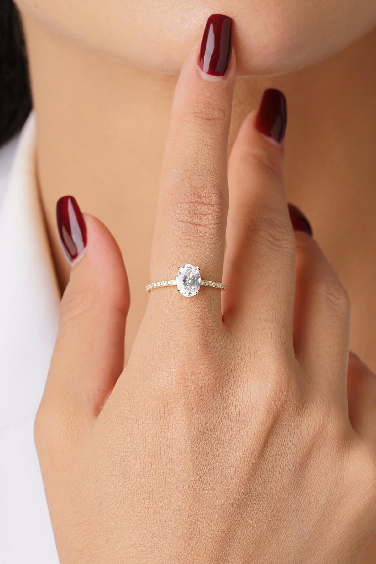 14K Gold Oval Baguette Gemstone Ring