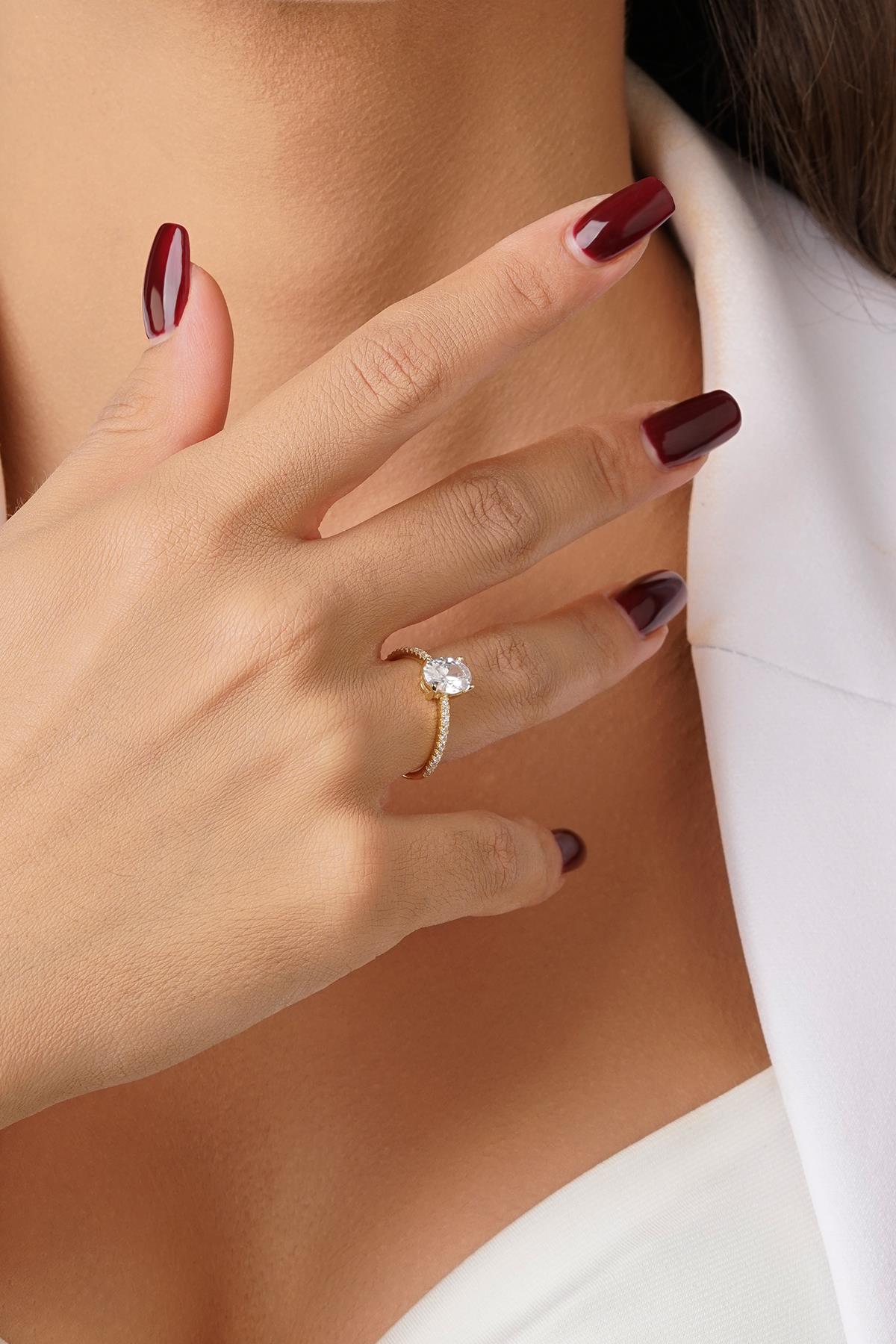 14K Gold Oval Baguette Gemstone Ring