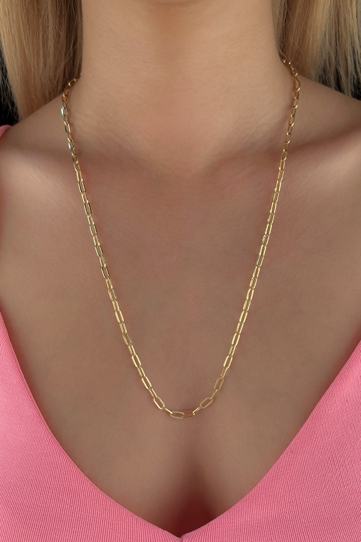 14K Gold Oval Paperclip Chain 0.141 inch