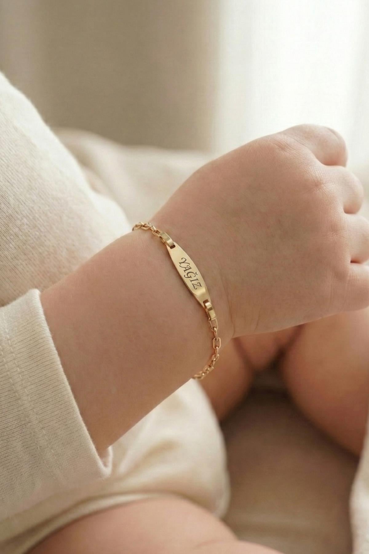 14K Gold Oval Paperclip ID Bracelet for Kids