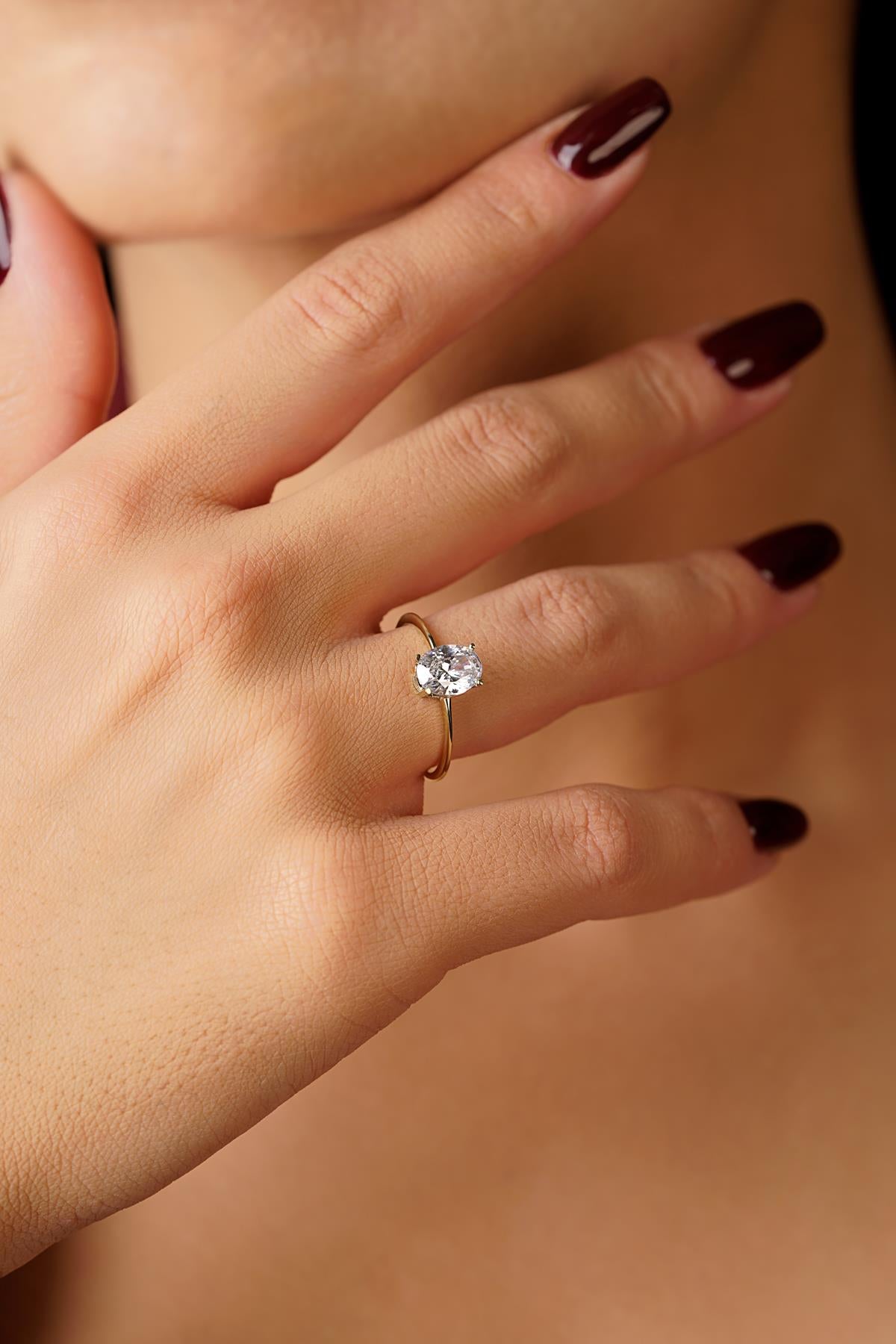14K Gold Oval Solitaire Ring