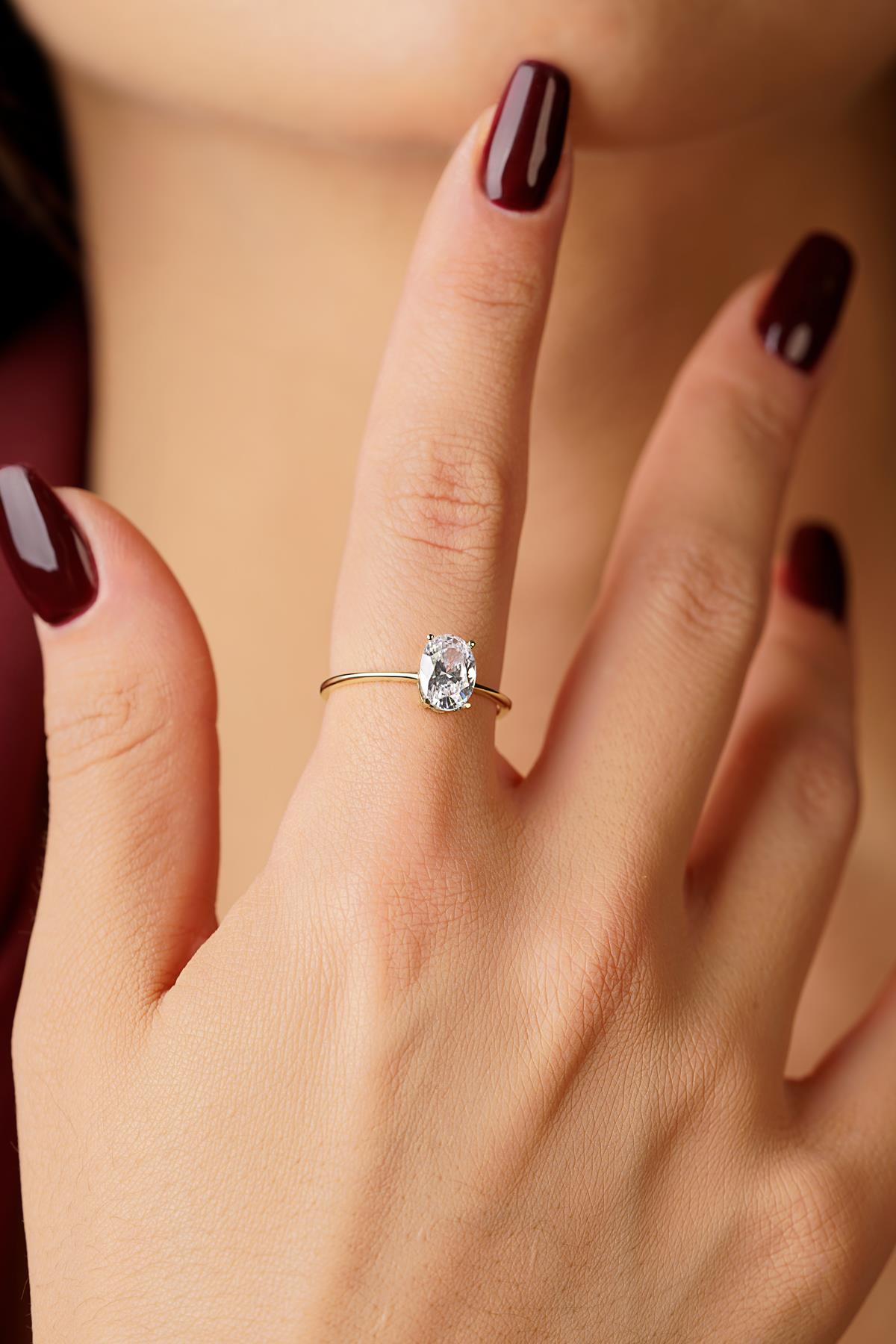 14K Gold Oval Solitaire Ring