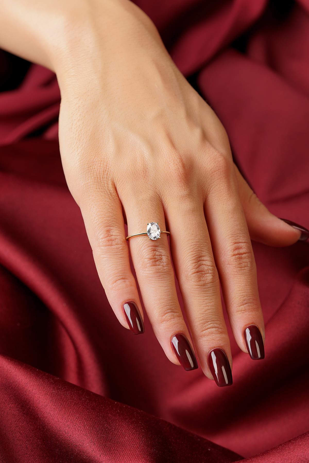 14K Gold Oval Solitaire Ring