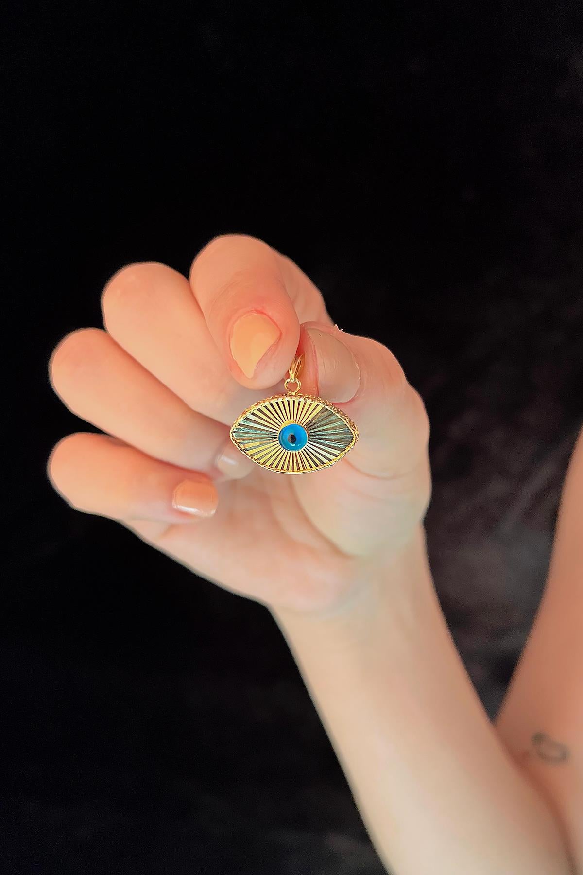 14K Gold Oval Sunburst Evil Eye Charm 2