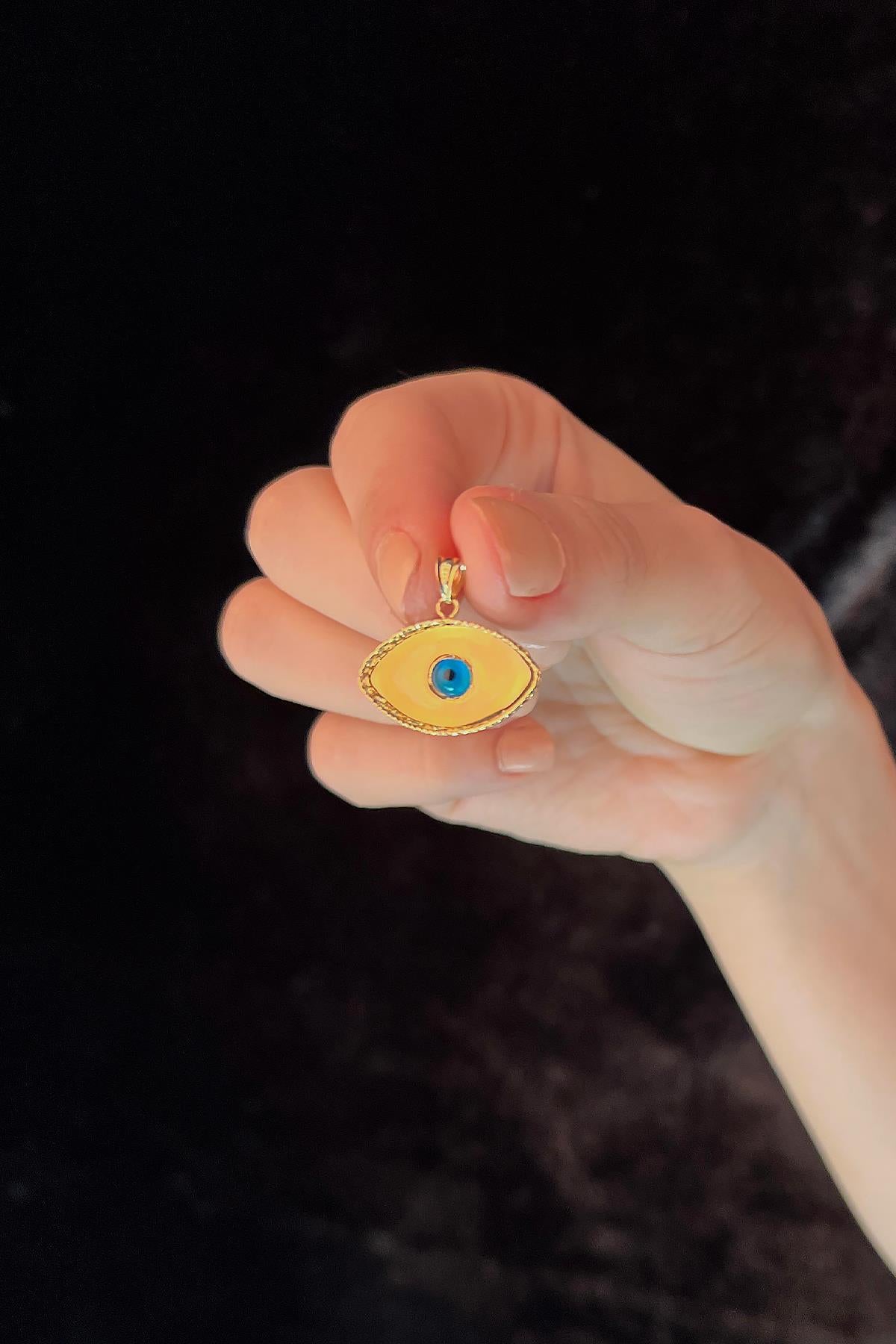 14K Gold Oval Sunburst Evil Eye Charm 2