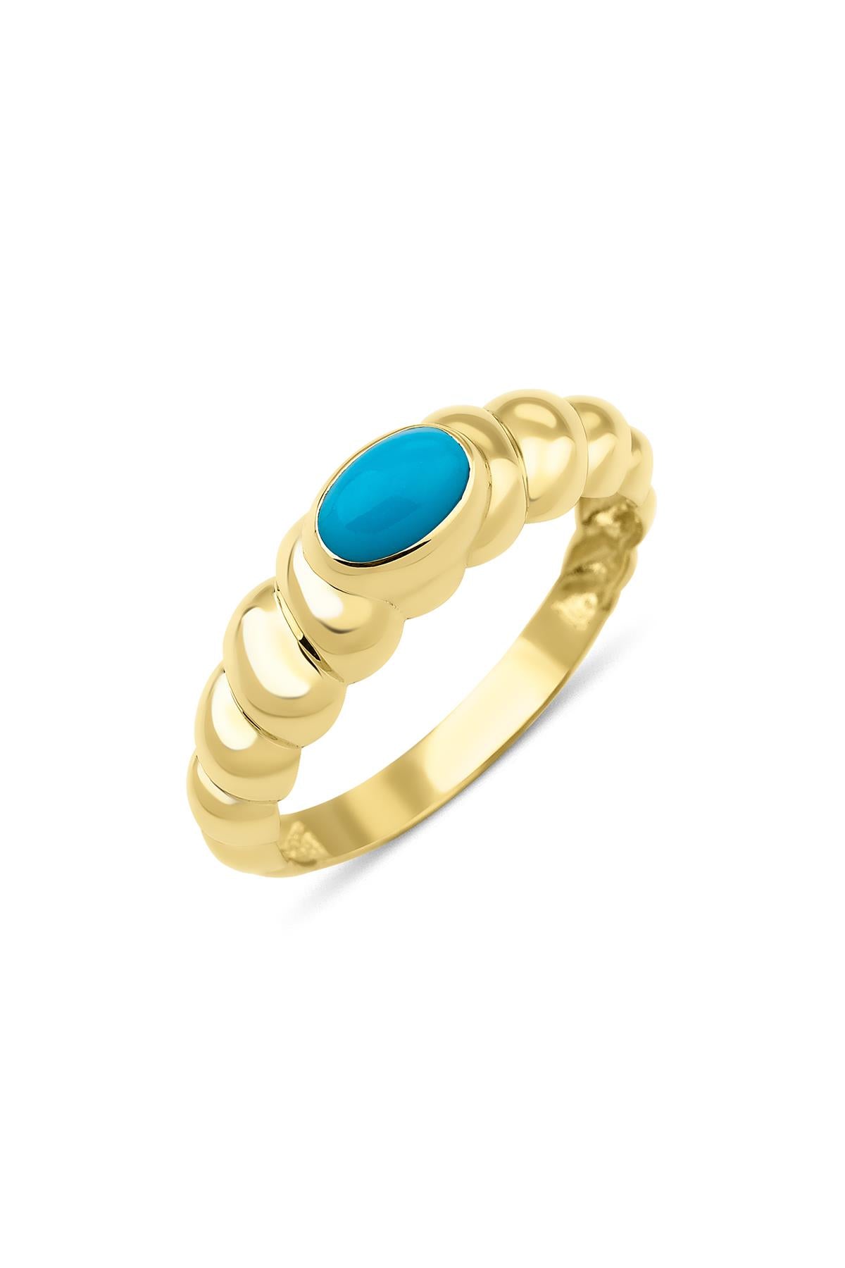 14K Gold Oval Turquoise Ring