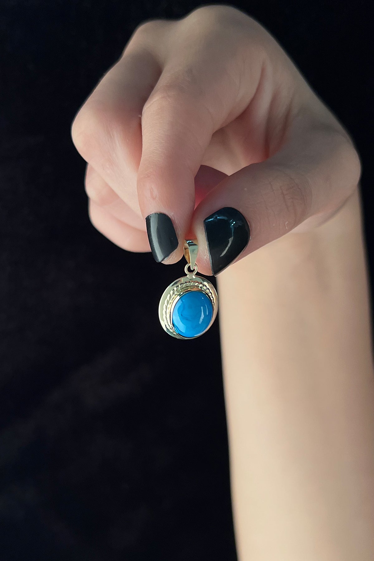 14K Gold Oval Turquoise Stone Charm