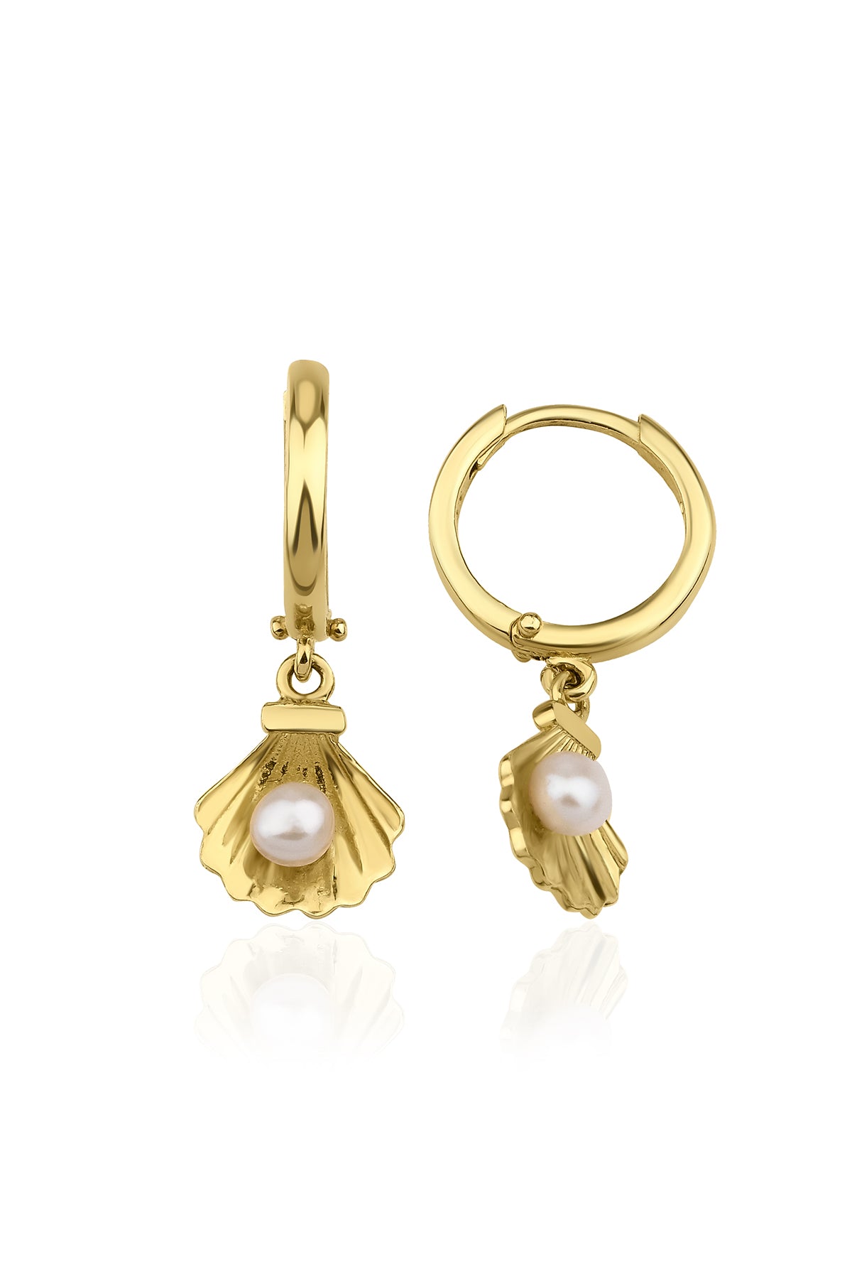 14K Gold Oyster Dangle Huggie Earrings