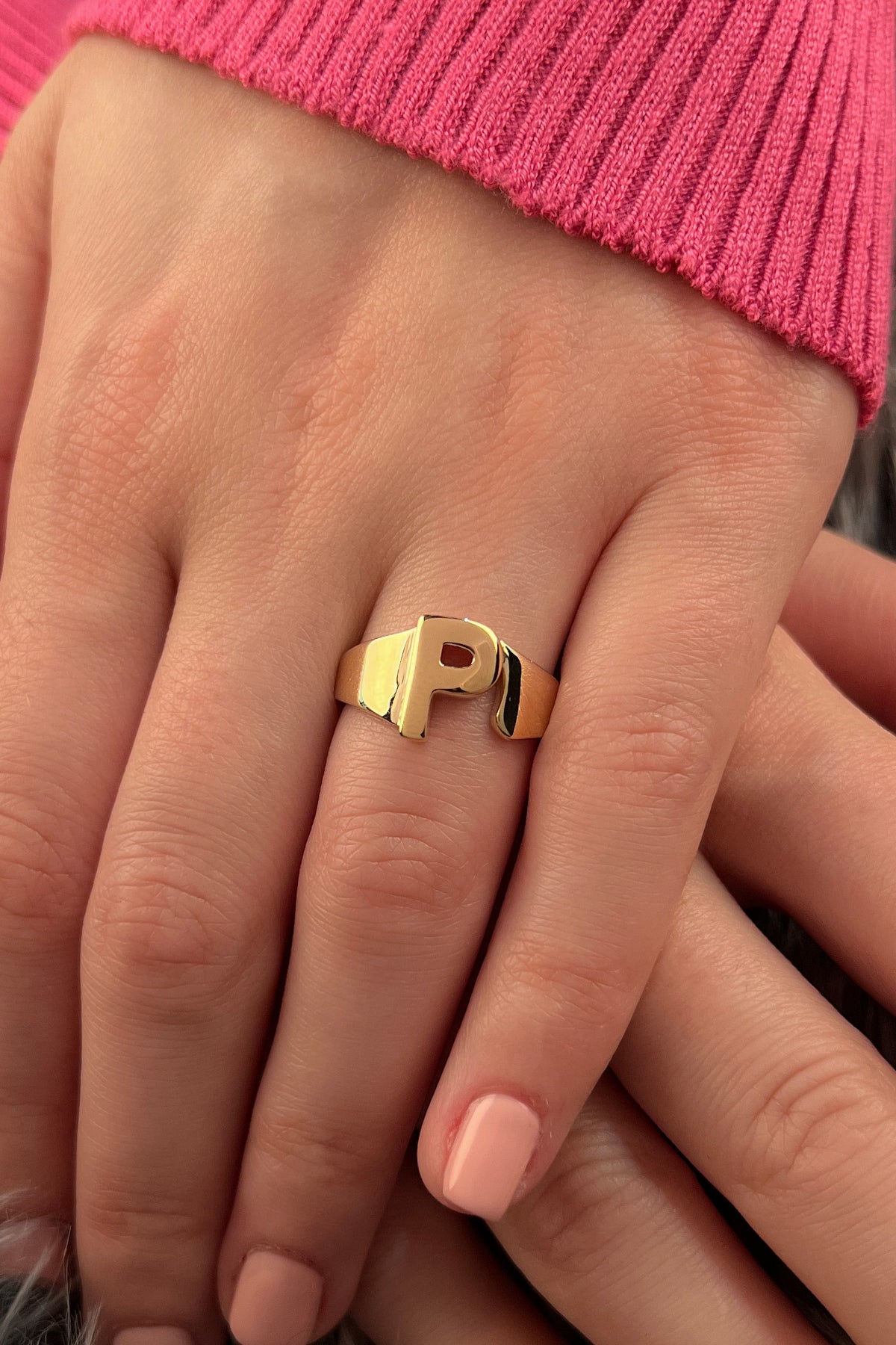 14k Gold P Initial Ring