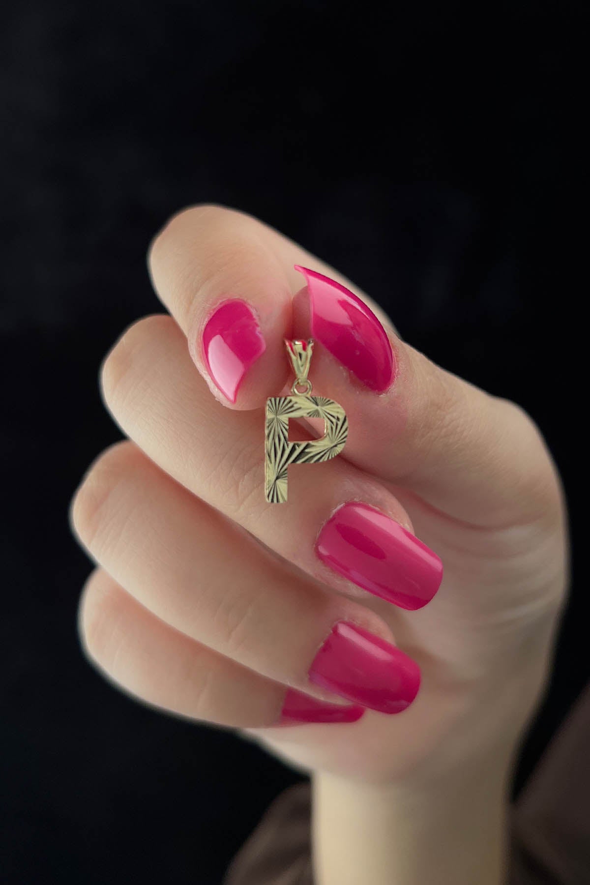 14K Gold P Letter Mini Shine Pendant