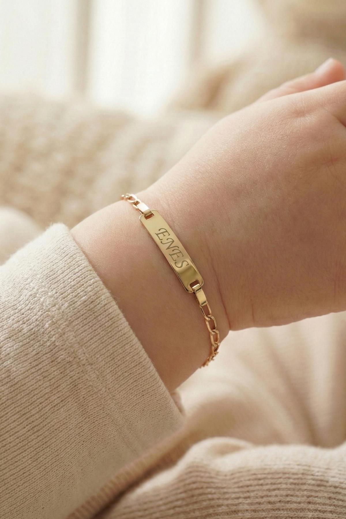 14K Gold Paperclip Baby ID Bracelet