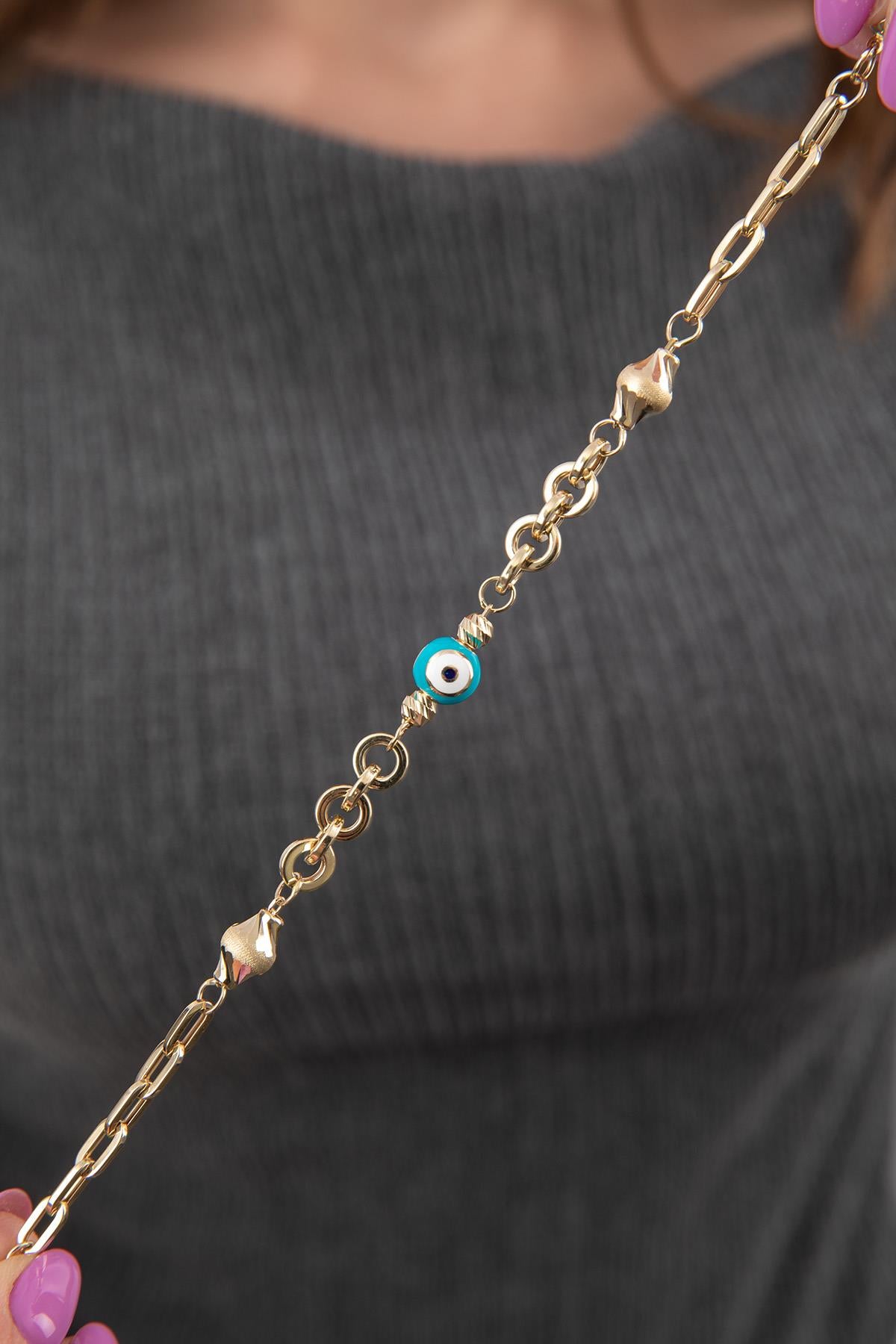 14K Gold Paperclip Evil Eye Special Designed Bracelet