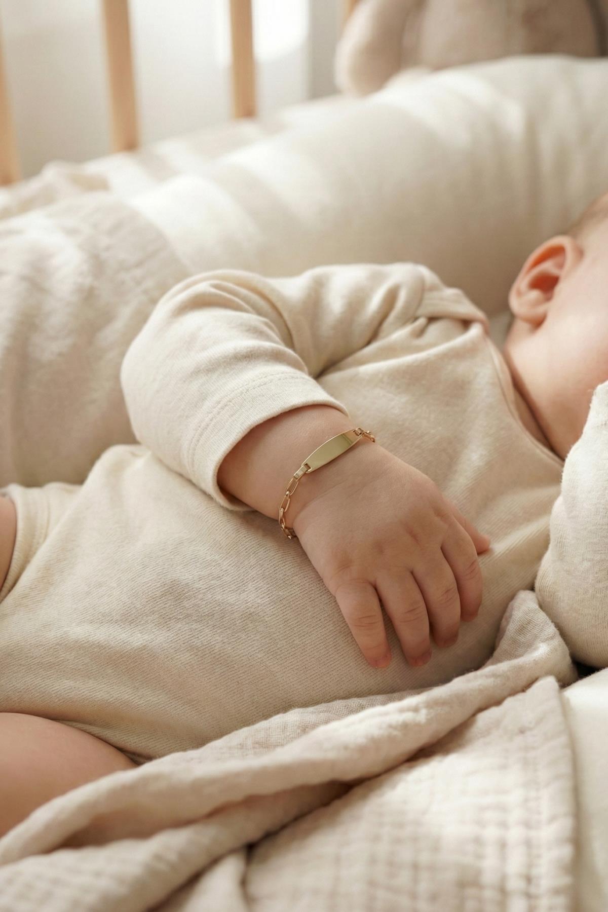 14K Gold Paperclip Oval Baby ID Bracelet