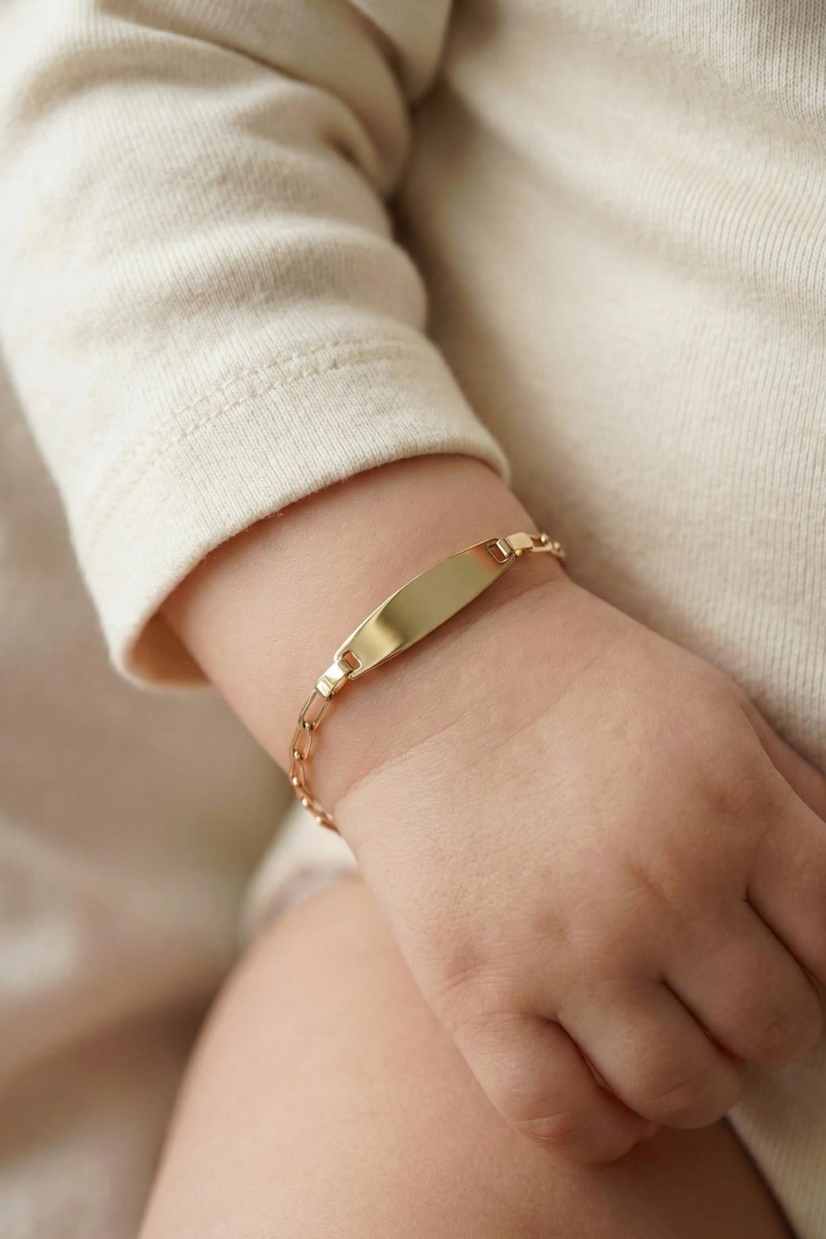 14K Gold Paperclip Oval Baby ID Bracelet