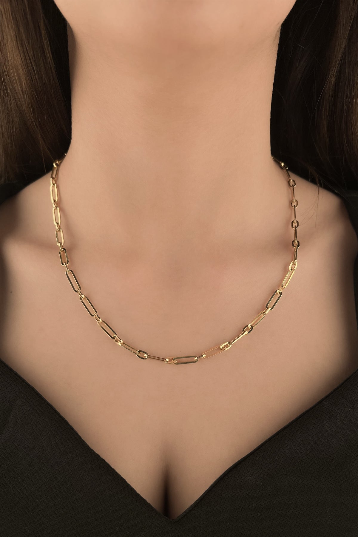 14K Gold Paperclip Round Links Chain