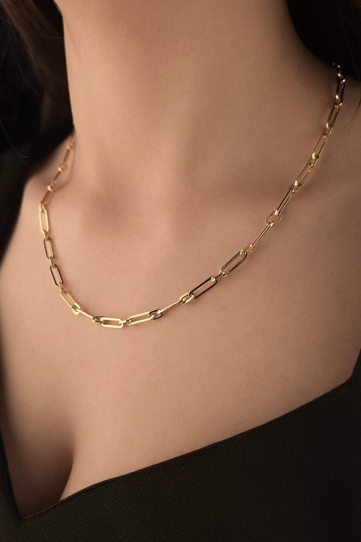 14K Gold Paperclip Round Links Chain
