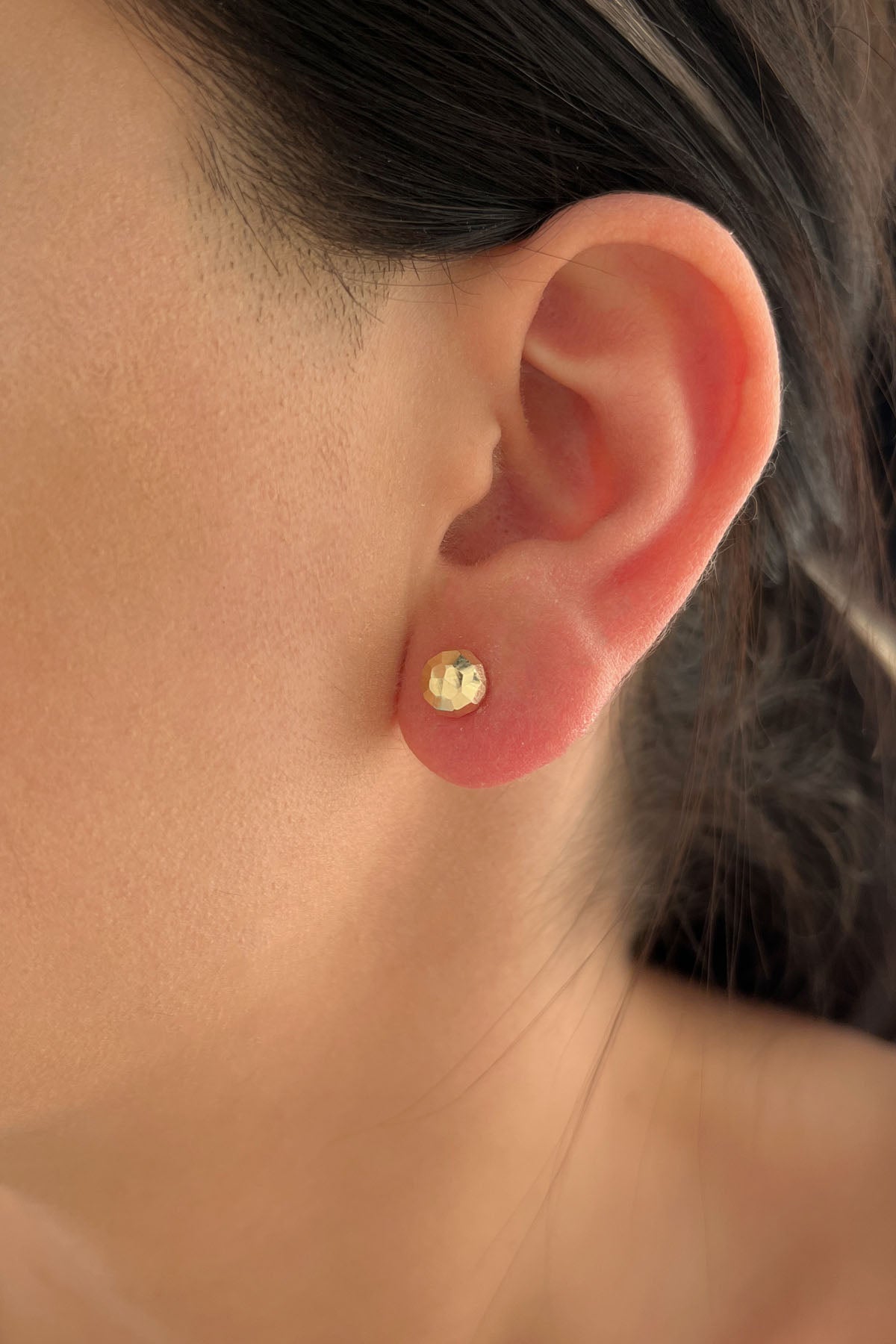 14K Gold Patterned Big Ball Stud Earrings