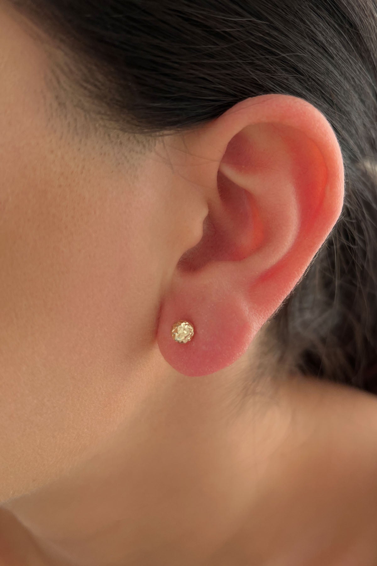 14K Gold Patterned Big Ball Stud Earrings