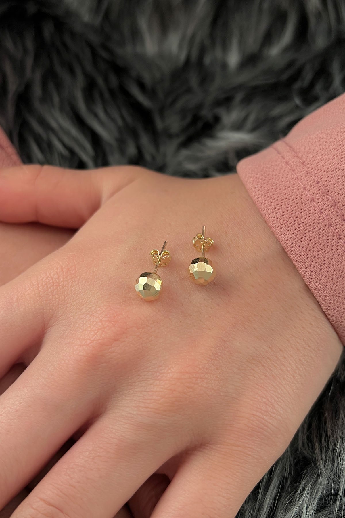 14K Gold Patterned Big Ball Stud Earrings