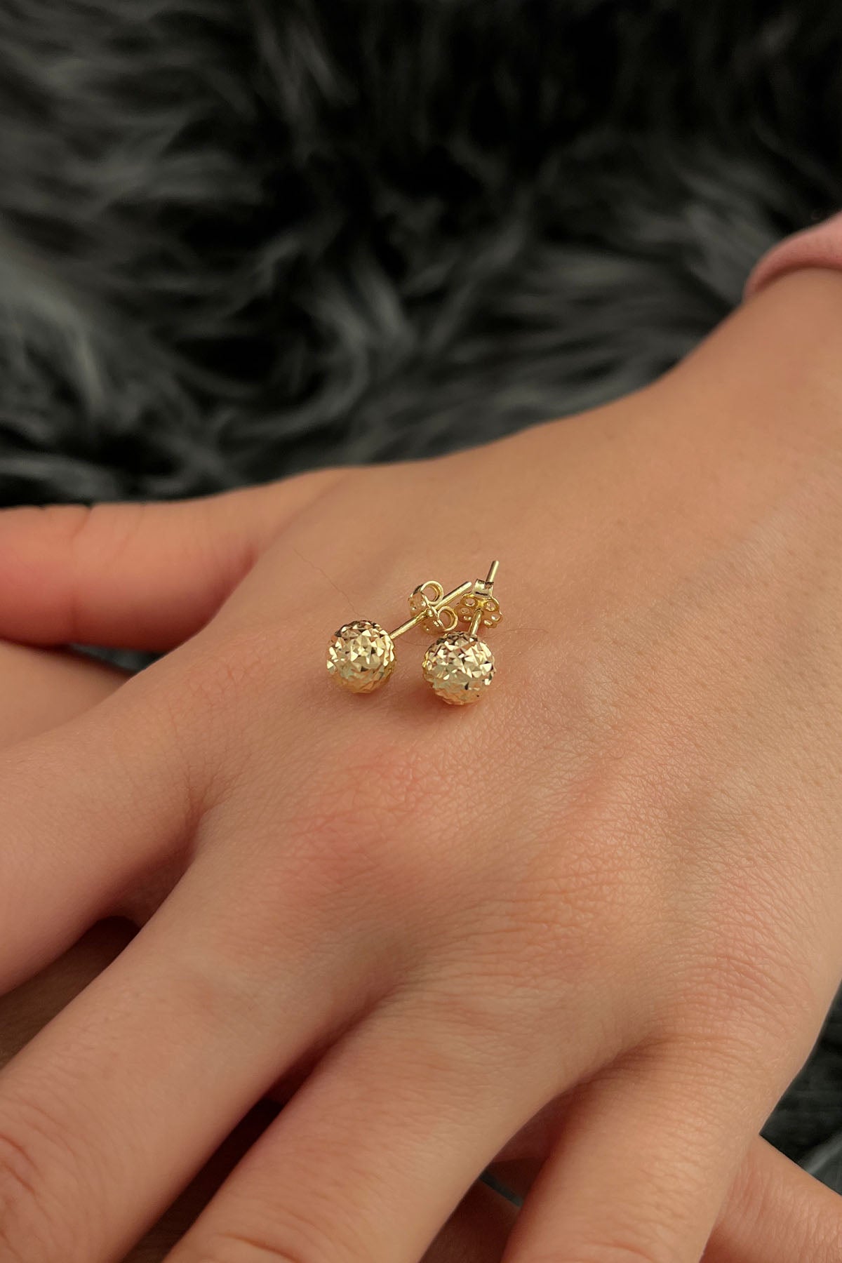 14K Gold Patterned Big Ball Stud Earrings
