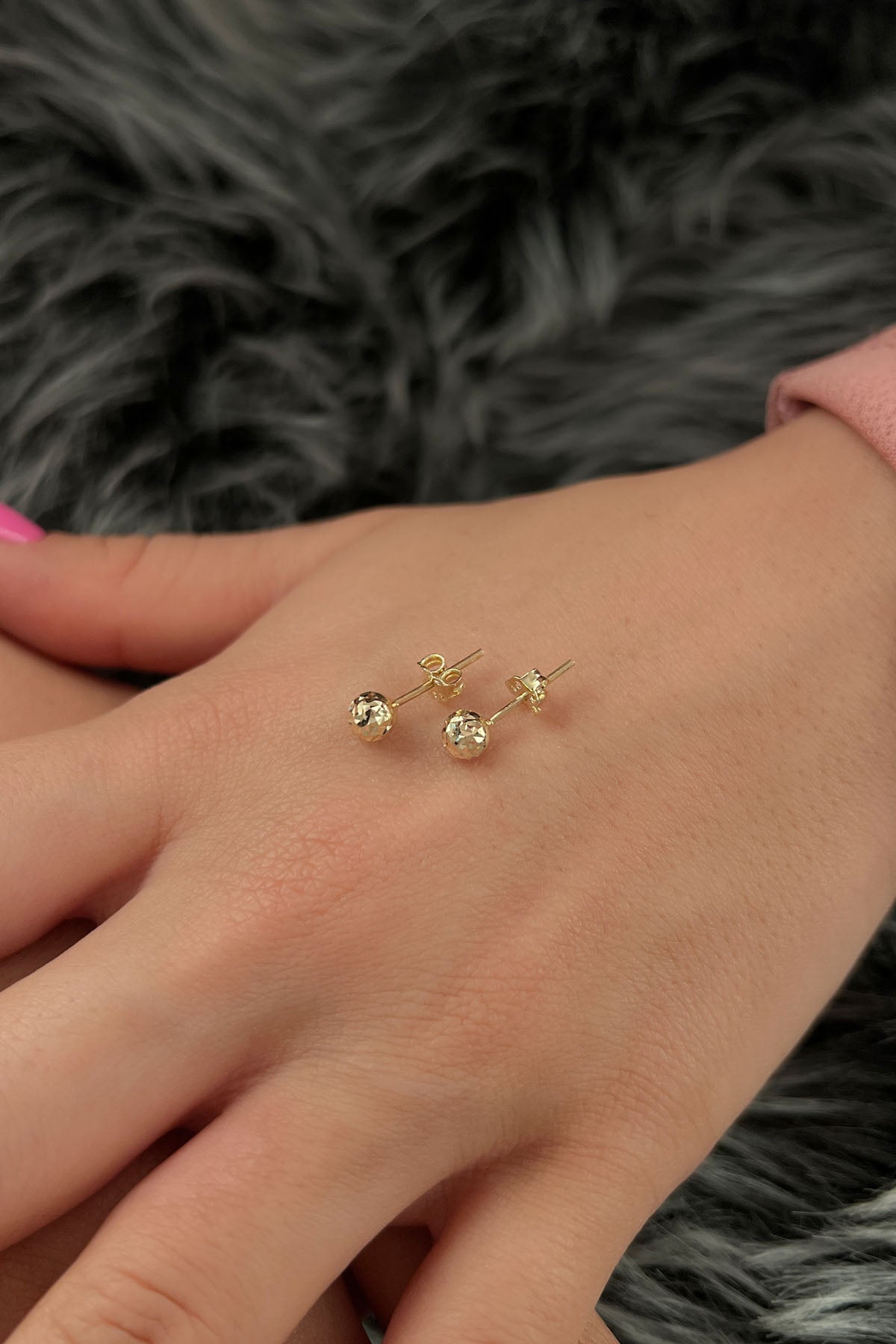 14K Gold Patterned Big Ball Stud Earrings