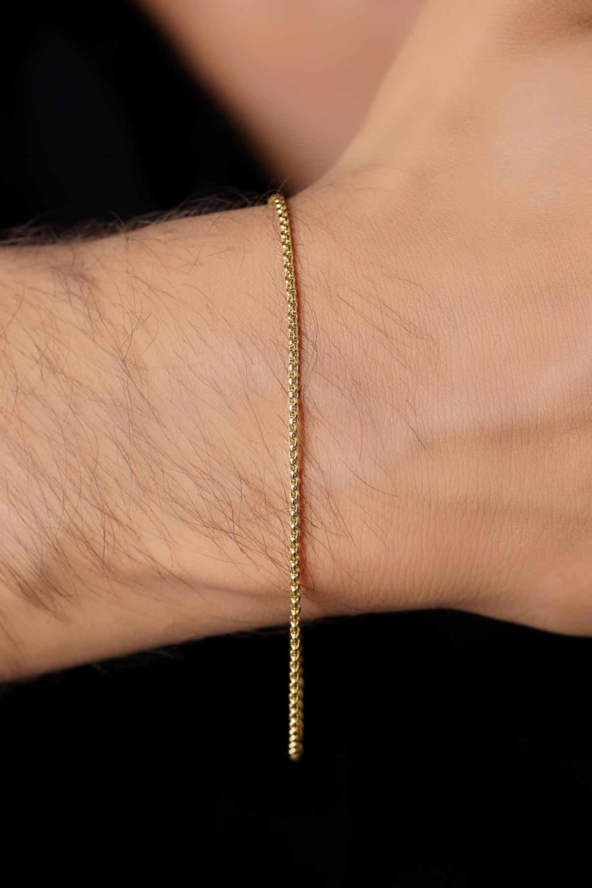 14K Solid Gold Patterned Box Chain Bracelet