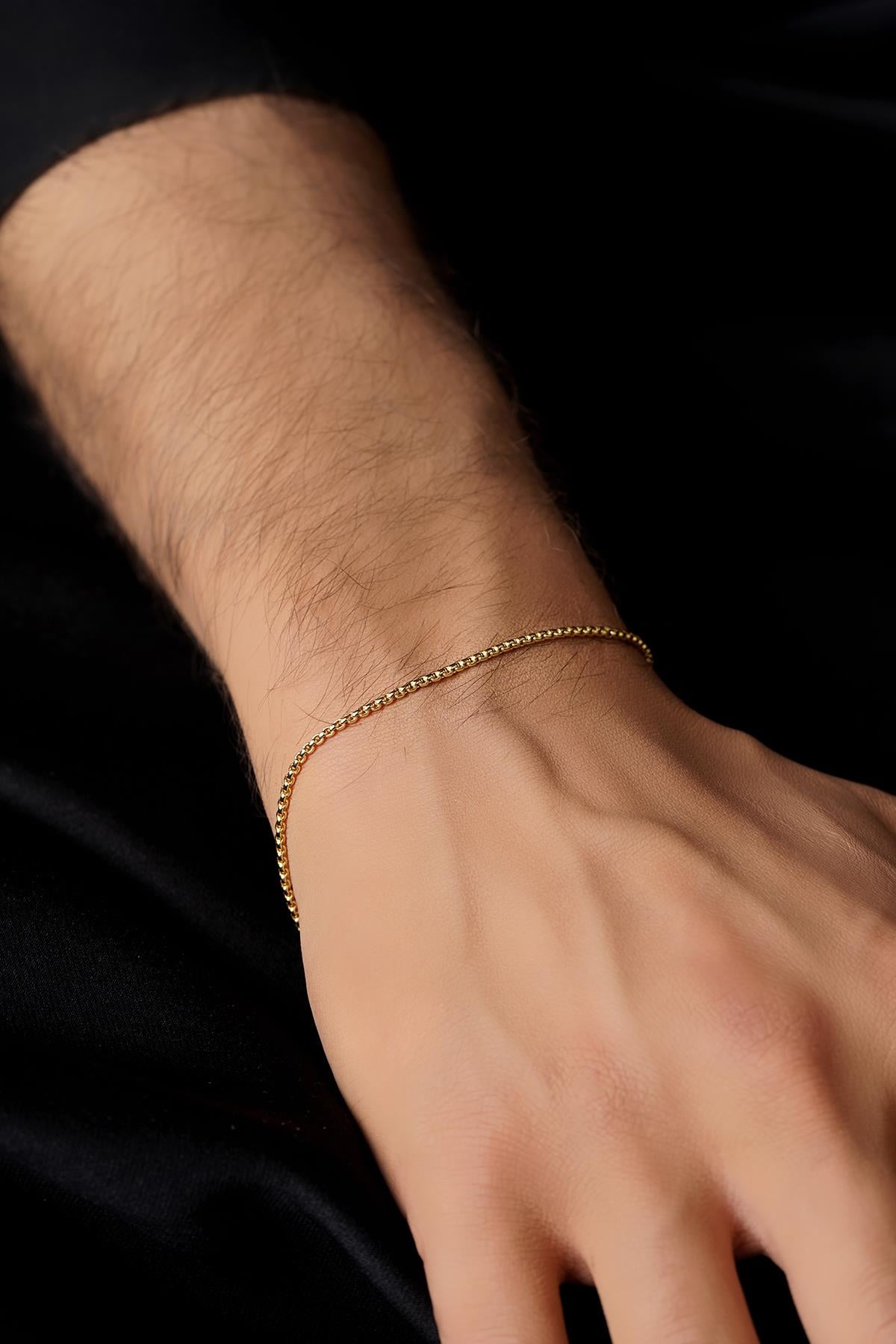 14K Solid Gold Patterned Box Chain Bracelet
