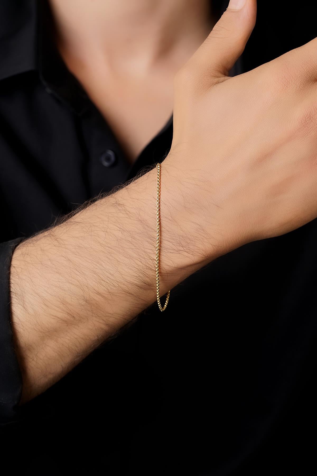 14K Solid Gold Patterned Box Chain Bracelet